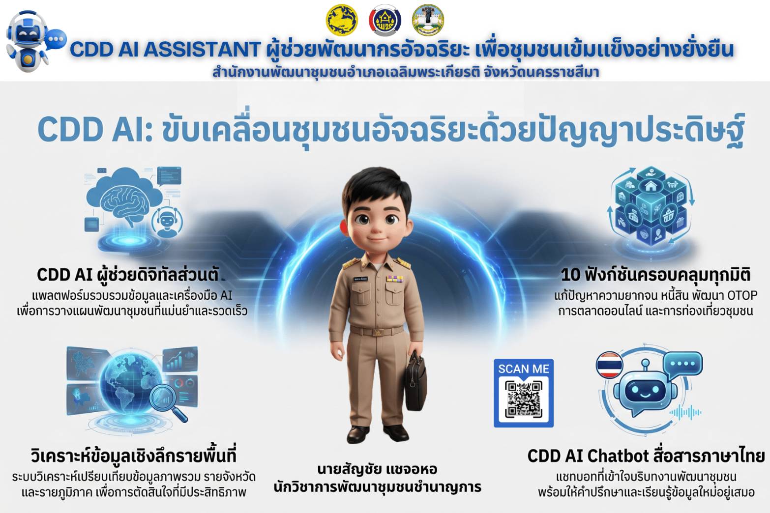 พช.เฉลิมพระเกียรติ โคราช ชวนใช้ "CDD AI" นวัตกรรมล้ำสมัย ยกระดับงานพัฒนาชุมชนสู่ยุคดิจิทัล! "CDD AI" ผู้ช่วยอัจฉริยะ เพื่องานพัฒนาชุมชน 24 ชั่วโมง