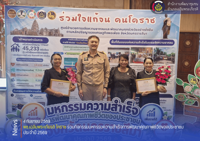 พช.เฉลิมพระเกียรติ โคราช ร่วมกิจกรรมมหกรรมความสำเร็จการพัฒนาคุณภาพชีวิตของประชาชน ประจำปี 2569