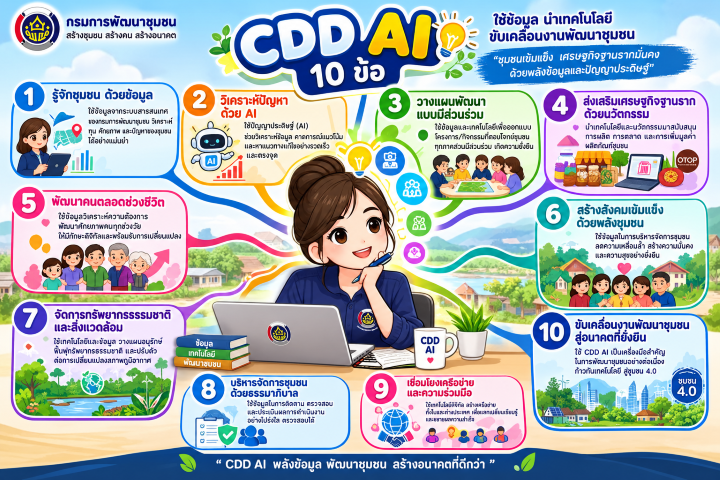 พช.เฉลิมพระเกียรติ โคราช ชวนใช้ "CDD AI" นวัตกรรมล้ำสมัย ยกระดับงานพัฒนาชุมชนสู่ยุคดิจิทัล! "CDD AI" ผู้ช่วยอัจฉริยะ เพื่องานพัฒนาชุมชน 24 ชั่วโมง